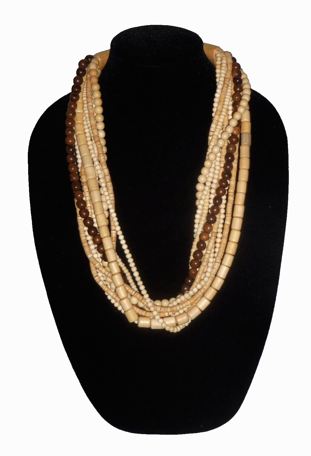 VTG Multi-Strand Wood Bead Necklace Tribal BOHO Handcrafted Fashion Jewelry