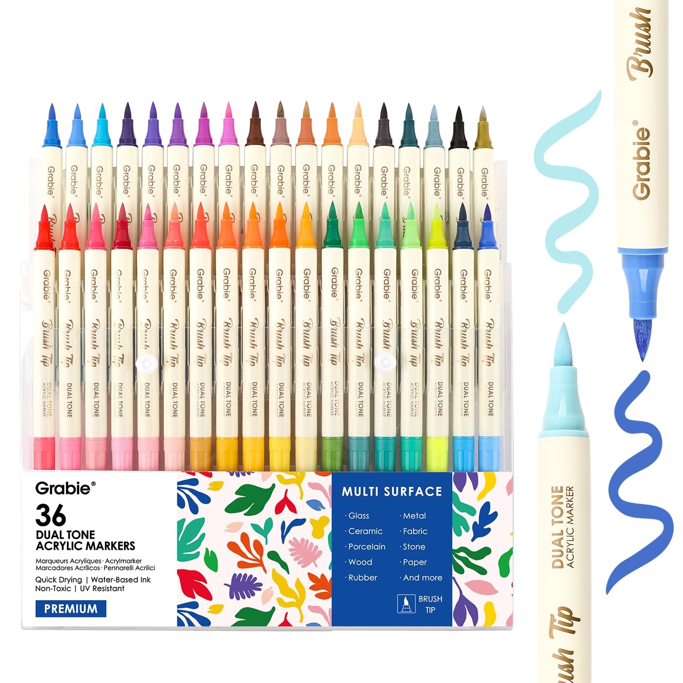 Grabie 72 Colors Acrylic Paint Markers, Soft Brush B.36Pcs-72Dual Tone 