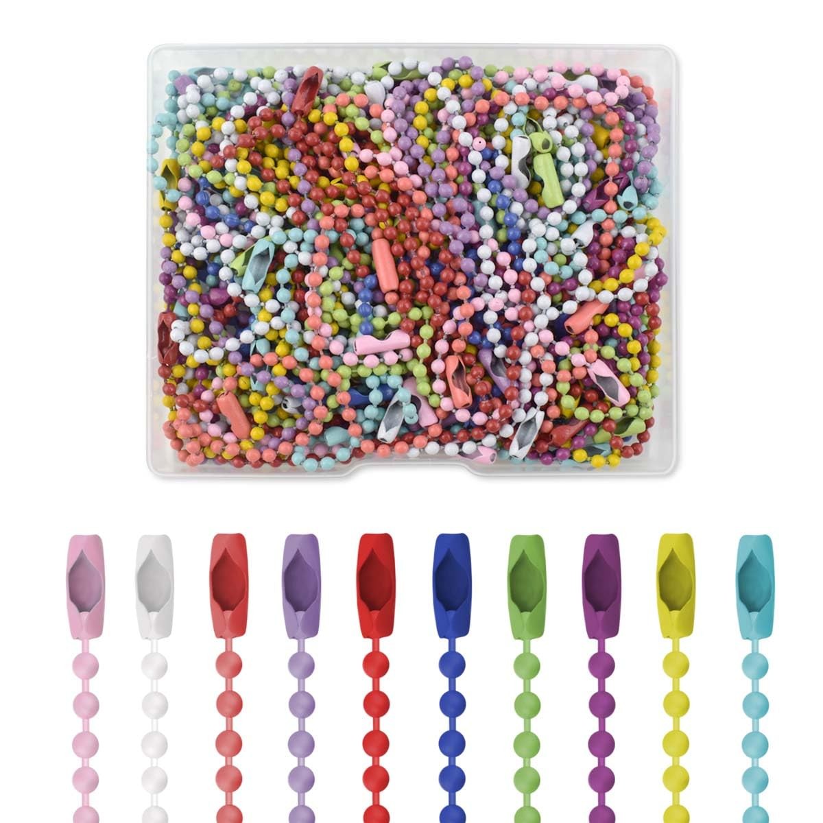 100 Pcs Ball Bead Chain Keychain Dog Tag Small, Mixed color 
