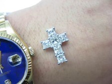 Princess Cut NATURAL Diamond Cross Pendant SOLID White Gold 14KT 3.37CT 