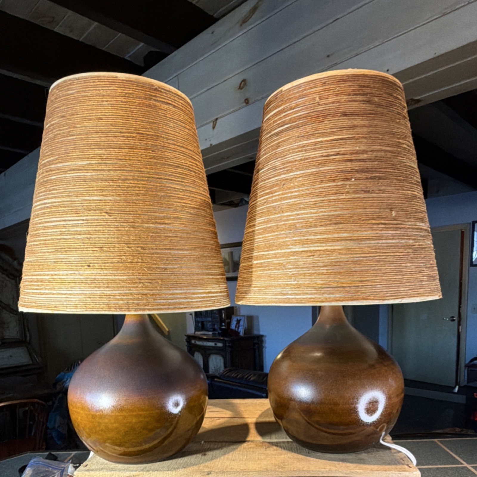 AUTHENTIC PAIR Lotte & Gunnar Bostlund MCM Lamps | Original Shades | MINT | 