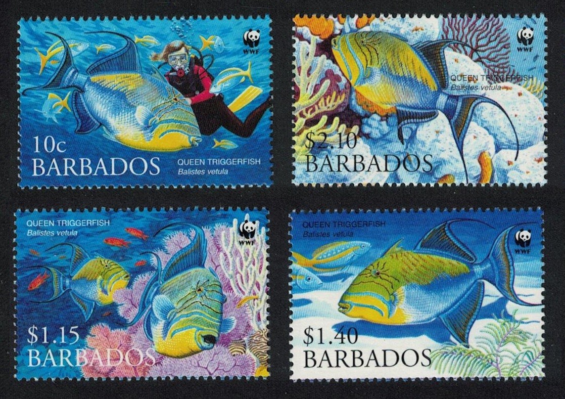 Barbados WWF Queen Triggerfish Diving Fish 4v 2006 MNH SG#1290-1293