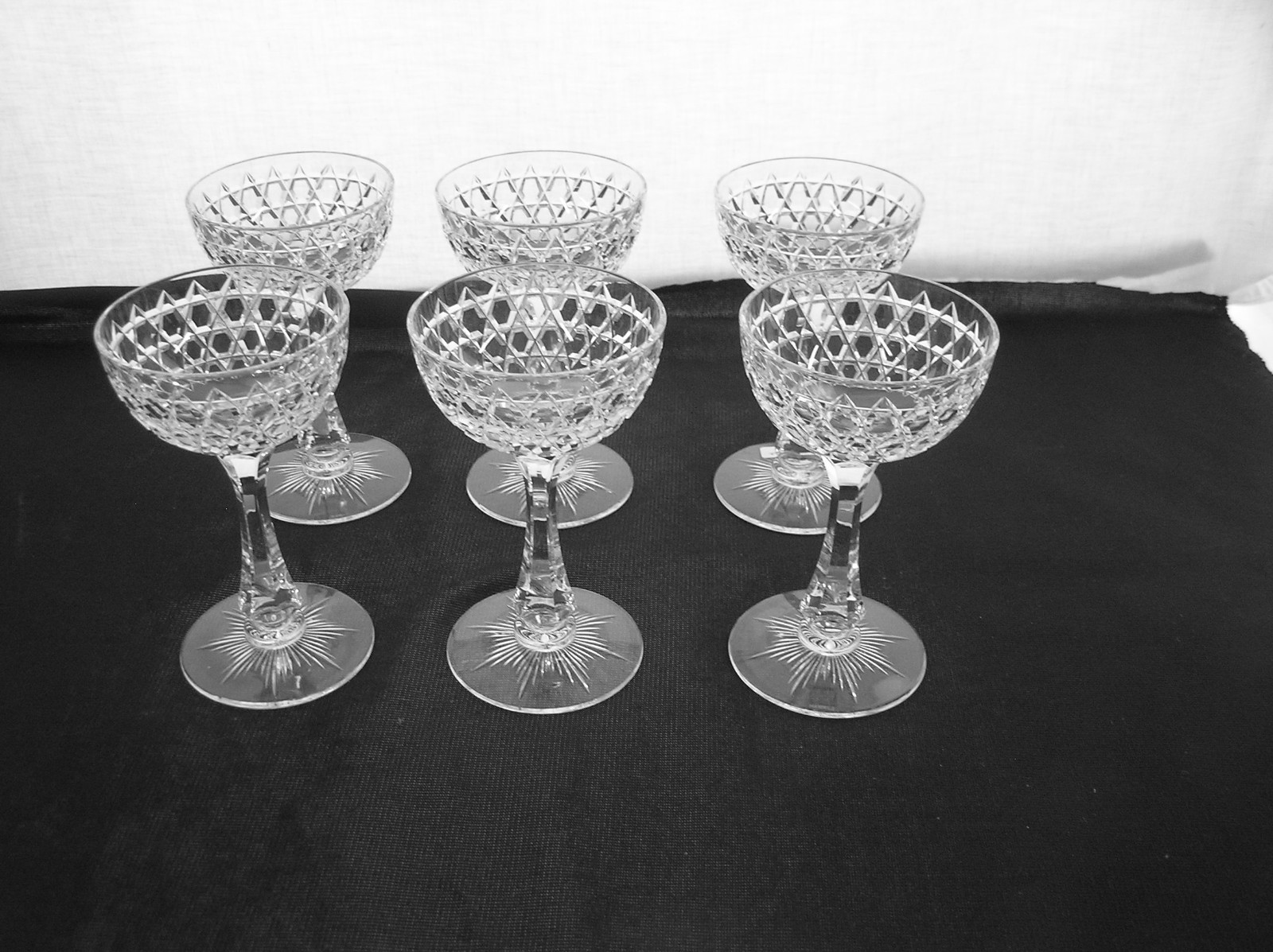American Brilliant Cut Glass 1876-1916 6 Hawkes Hob Diamond tall champagnes