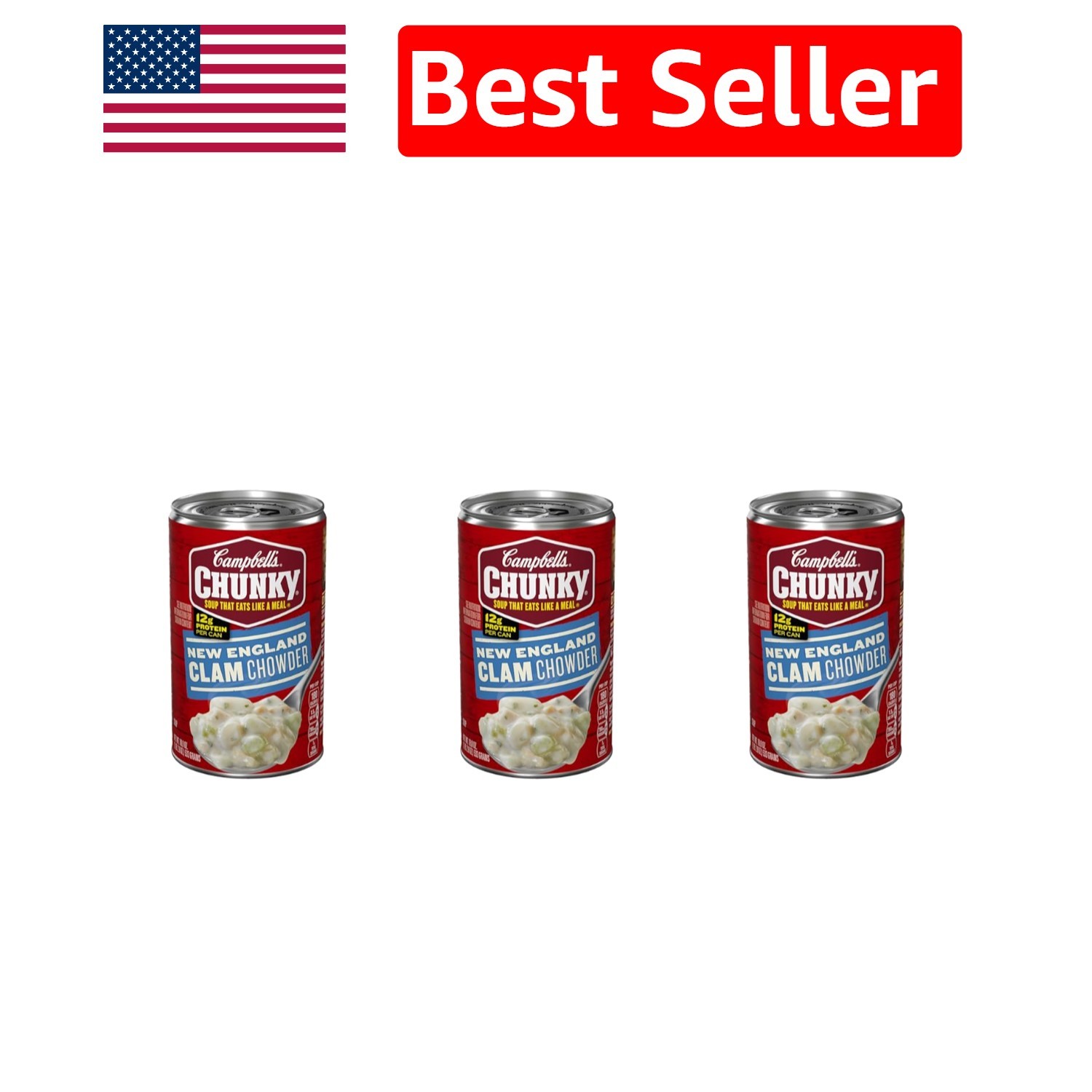 Campbell's New England Clam Chowder, 18.8 oz Can Pack of 3 - Gourmet Convenience