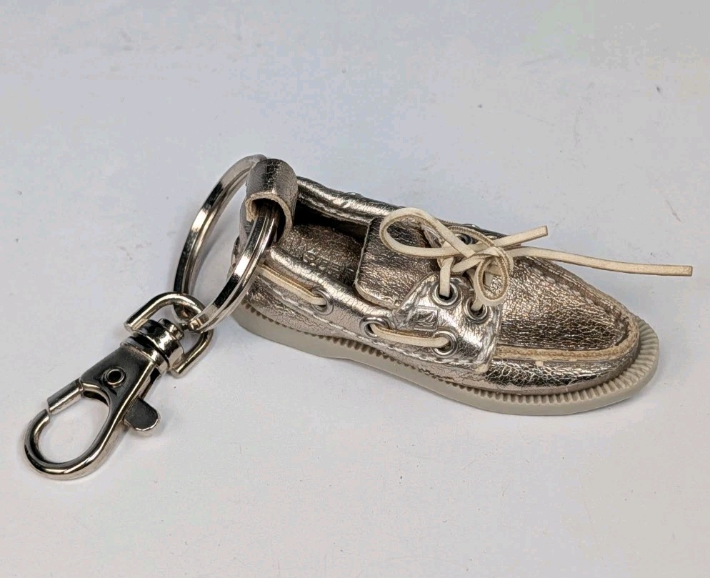 Vintage Sperry Top-Sider Shoe Keychain Metallic Leather Loafer Keyring