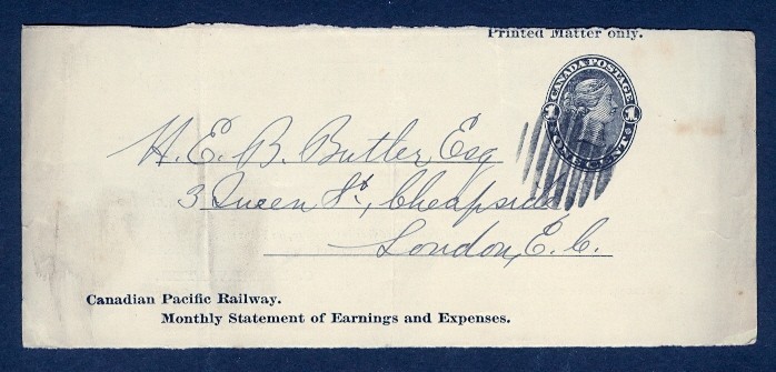 CANADA 1c QV CPR LETTER SHEET #KLSI 1894 USED FRONT ONLY