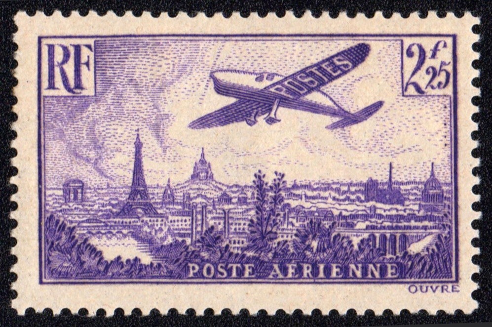 FRANCE 1936 Air mail airplane above Paris 2.25fr violet  Yvert 10 MH W2653