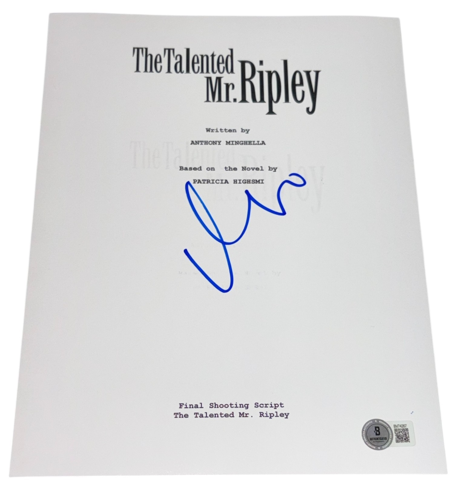 Matt Damon Signed Autograph The Talented Mr. Ripley Script Screenplay Beckett