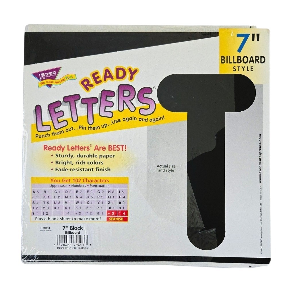 Trend Enterprises Black XL 7" Billboard Teacher Bulletin Board Ready Letters