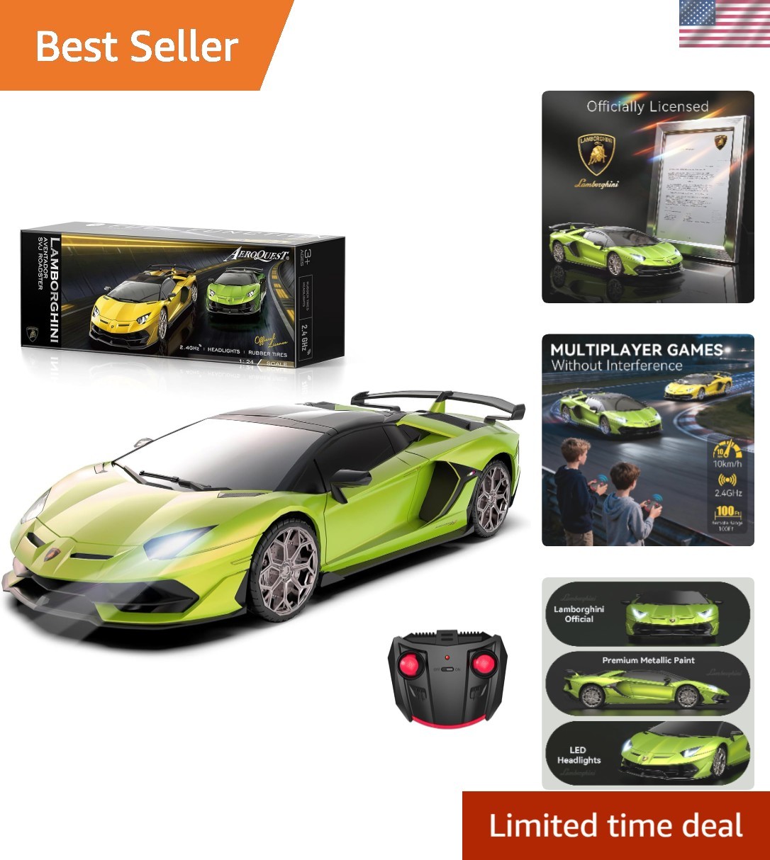 Lamborghini Remote Control Car, 1:24 Scale Electric Sport Racing Hobby Toy Ca...