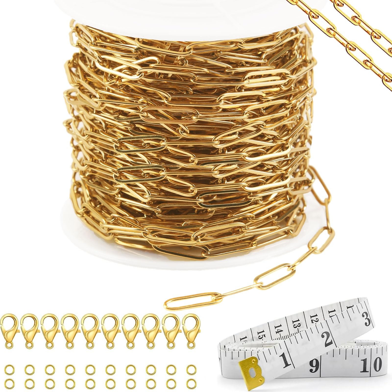 16.4Ft Stainless Steel Paperclip Chain chains,16.4ft,3.5mm, gold 