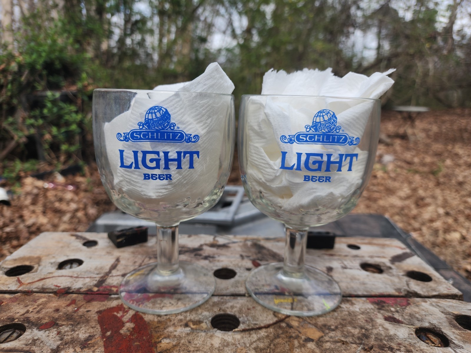Set Of 2 Schlitz Light Beer Glass 6 Inch Thumbprint Glass Beer Goblet Vintage