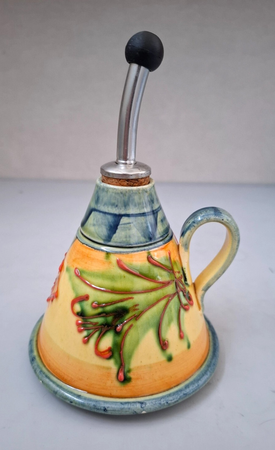 VALLAURIS FRENCH POTTERY OIL HOLDER MID CENTURY MARKED "LES VOLETS BLUES"