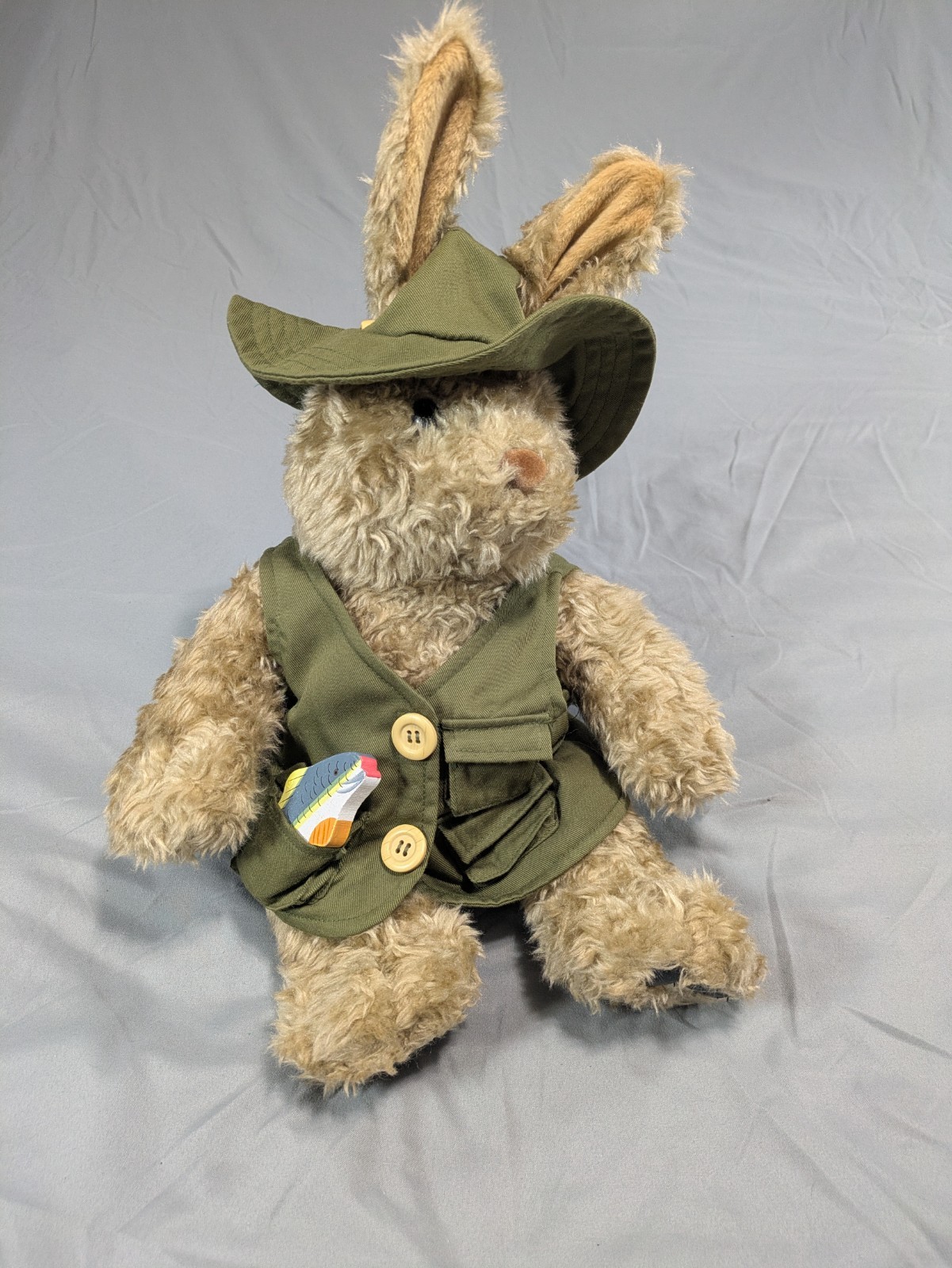 Build A Bear Brown Bunny Rabbit in Fishing Outfit BAB Stuffed Plush