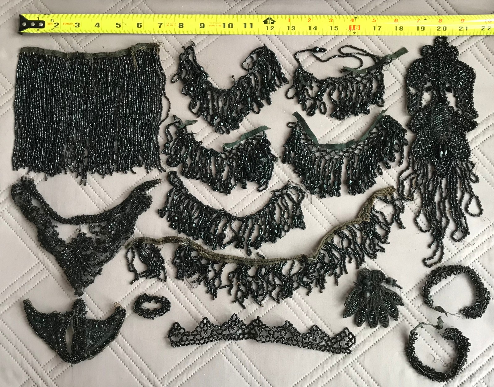 Antique Jet Black Glass Bead Beaded Applique Sewing Craft Lot