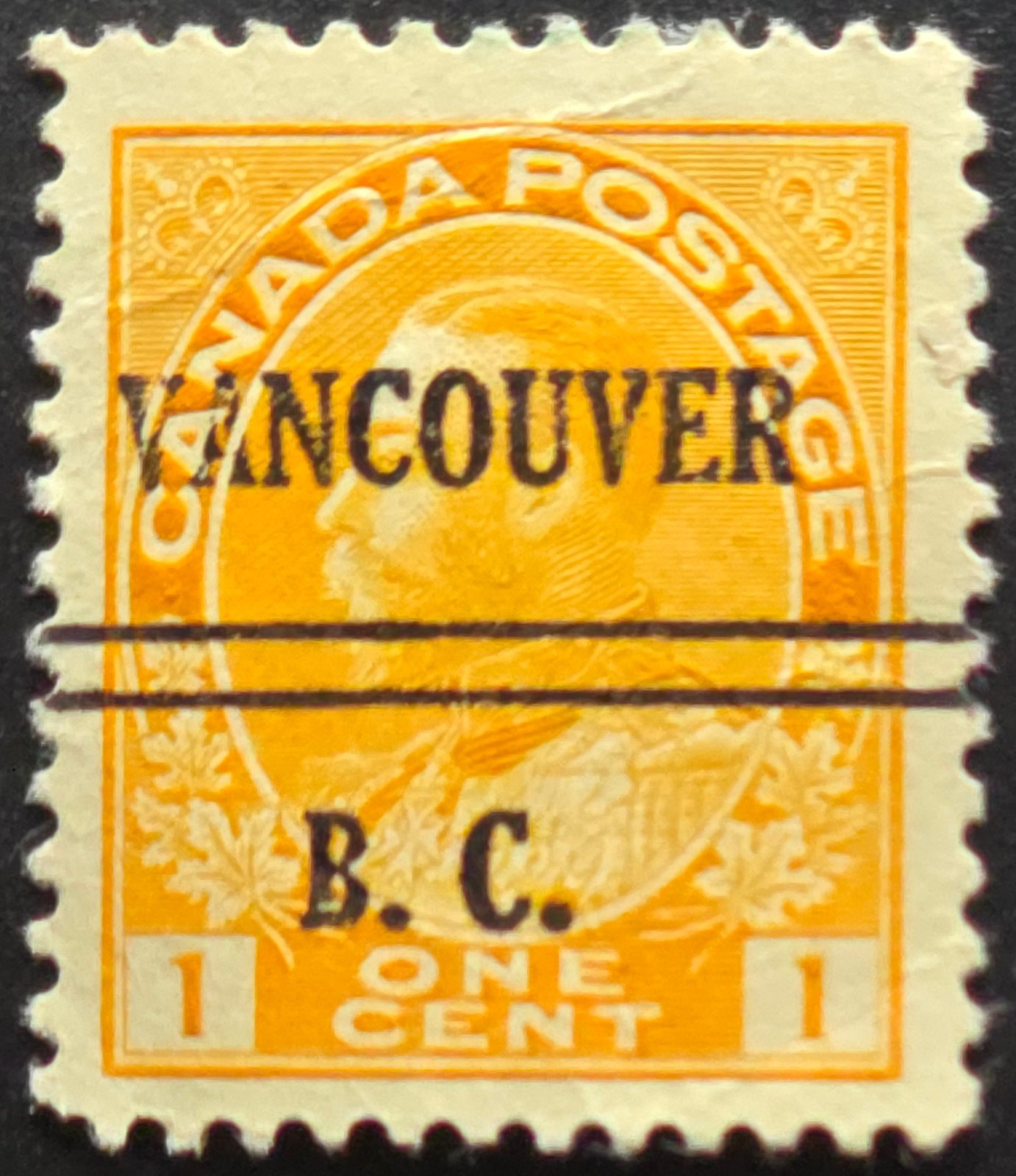 Canada 1¢ Admiral – VANCOUVER B.C. Bold Two-Bar Local Overprint – Precancels