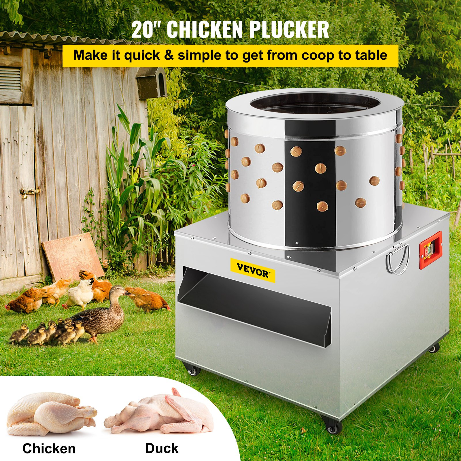 Turkey Chicken Plucker Plucking Machine Poultry De-Feather 50cm Stainless Steel