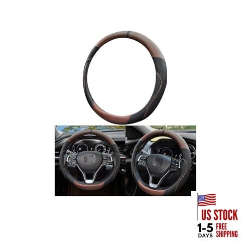  Car Steering Wheel Cover, 15 Inchs Microfiber Leather Non-Slip Black/Brown