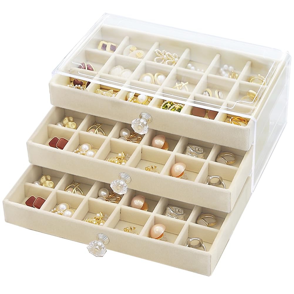 Earring Box Holder Organizer Display Case, Clear Velvet Jewelry Storage Tray ...