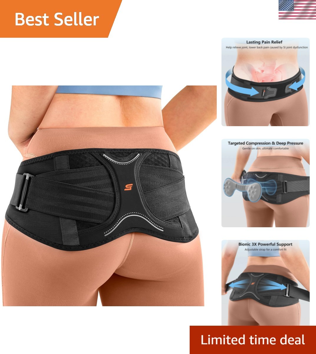 Sacroiliac Belt with Removable 3D Pressure, Hip Brace for SI Joints Pain, Low...