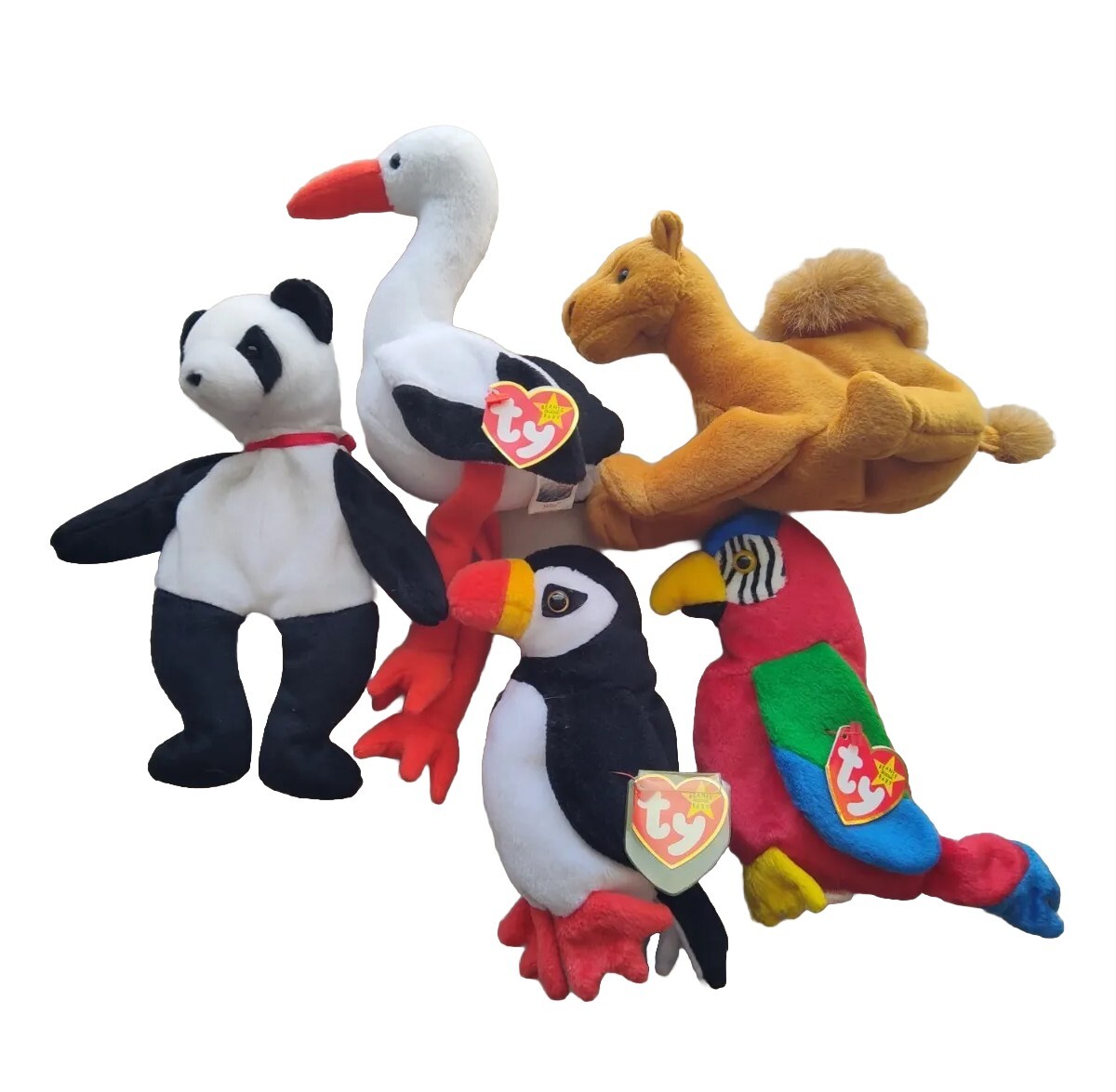 Beanbag Toy Lot: TY Beanie Babies Jabber, Puffer, Fortune, Stilts, & A Camel