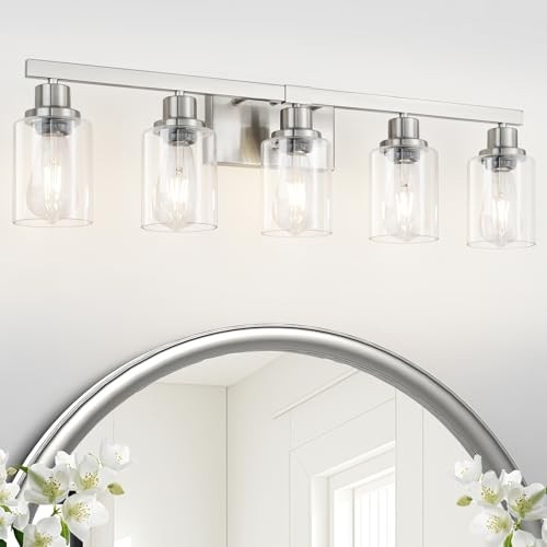 Bathroom Vanity Light Modern Matte Wall Sconce Lighting with 5-Light Nickel
