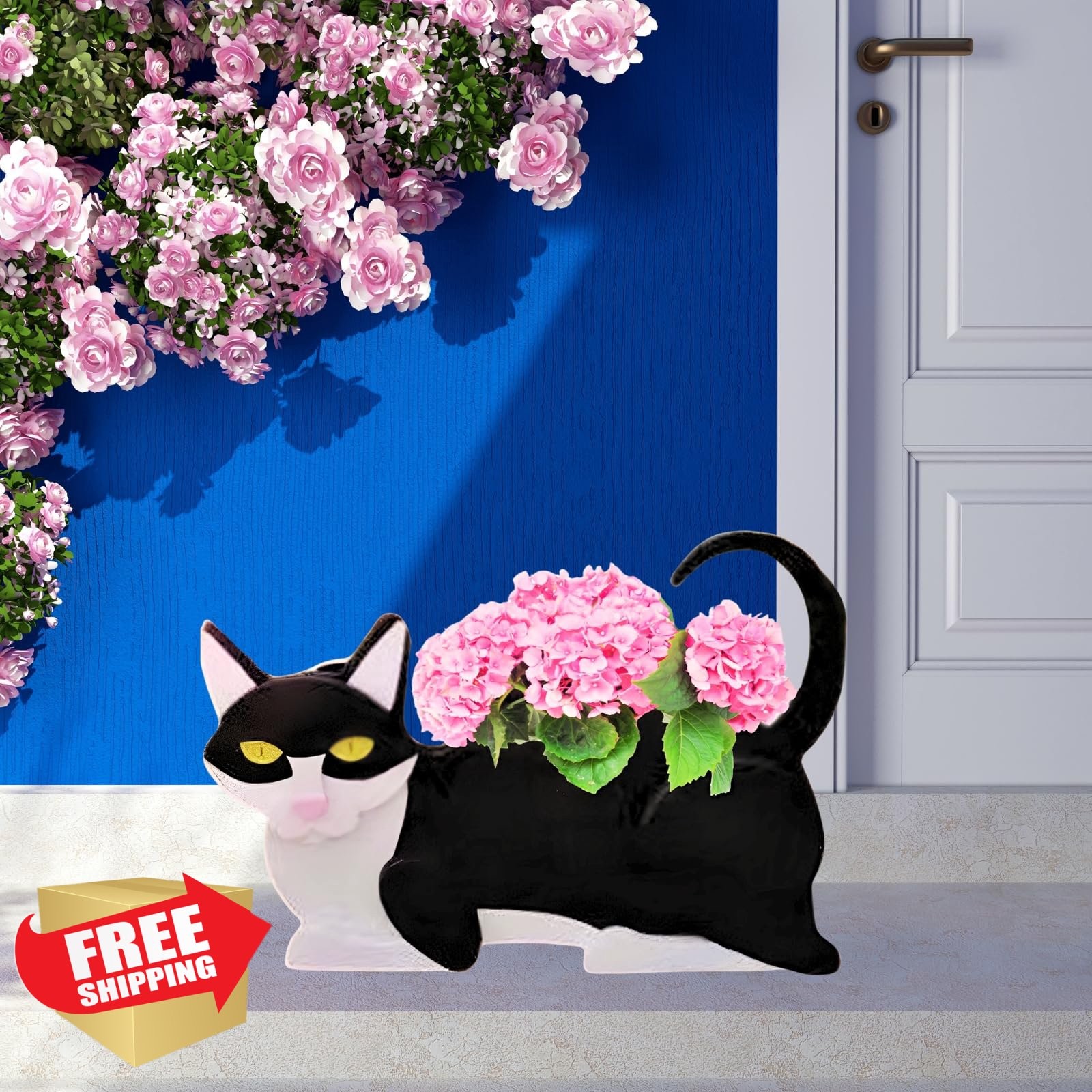 Strolfay Black White Cat Planter Pot Cute Animal Shaped Home Office Decor