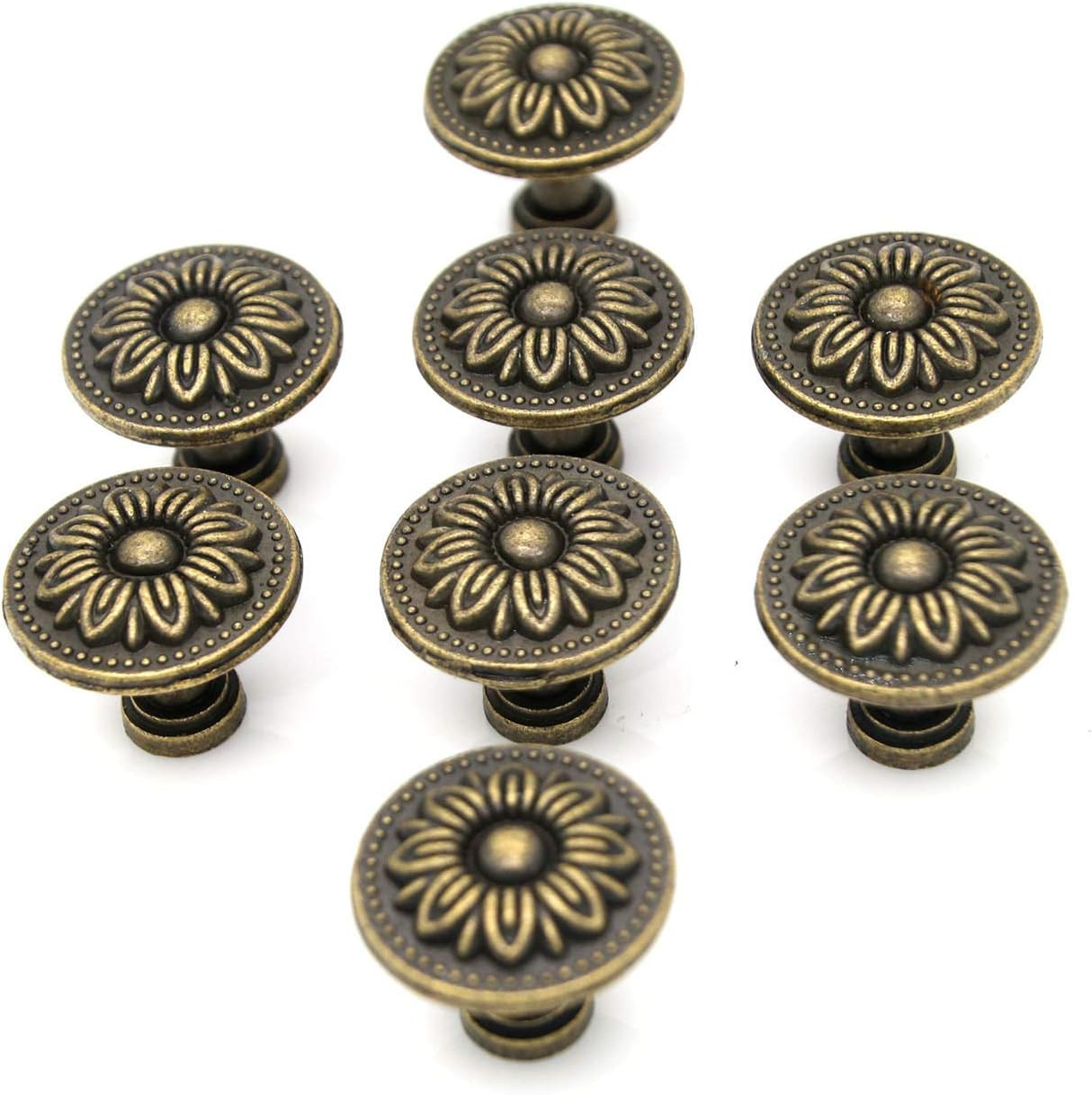 LXZ 8 Pcs Vintage Antique Brass Knobs Handles Pulls with Flower Pattern for Cabi