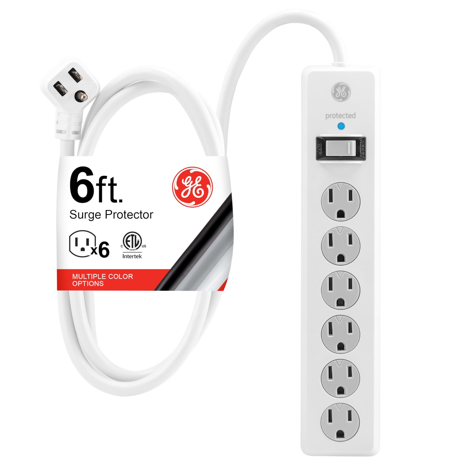 GE Surge Protector Power Strip 6 Outlet 6ft Cord 800 Joules 67051 White