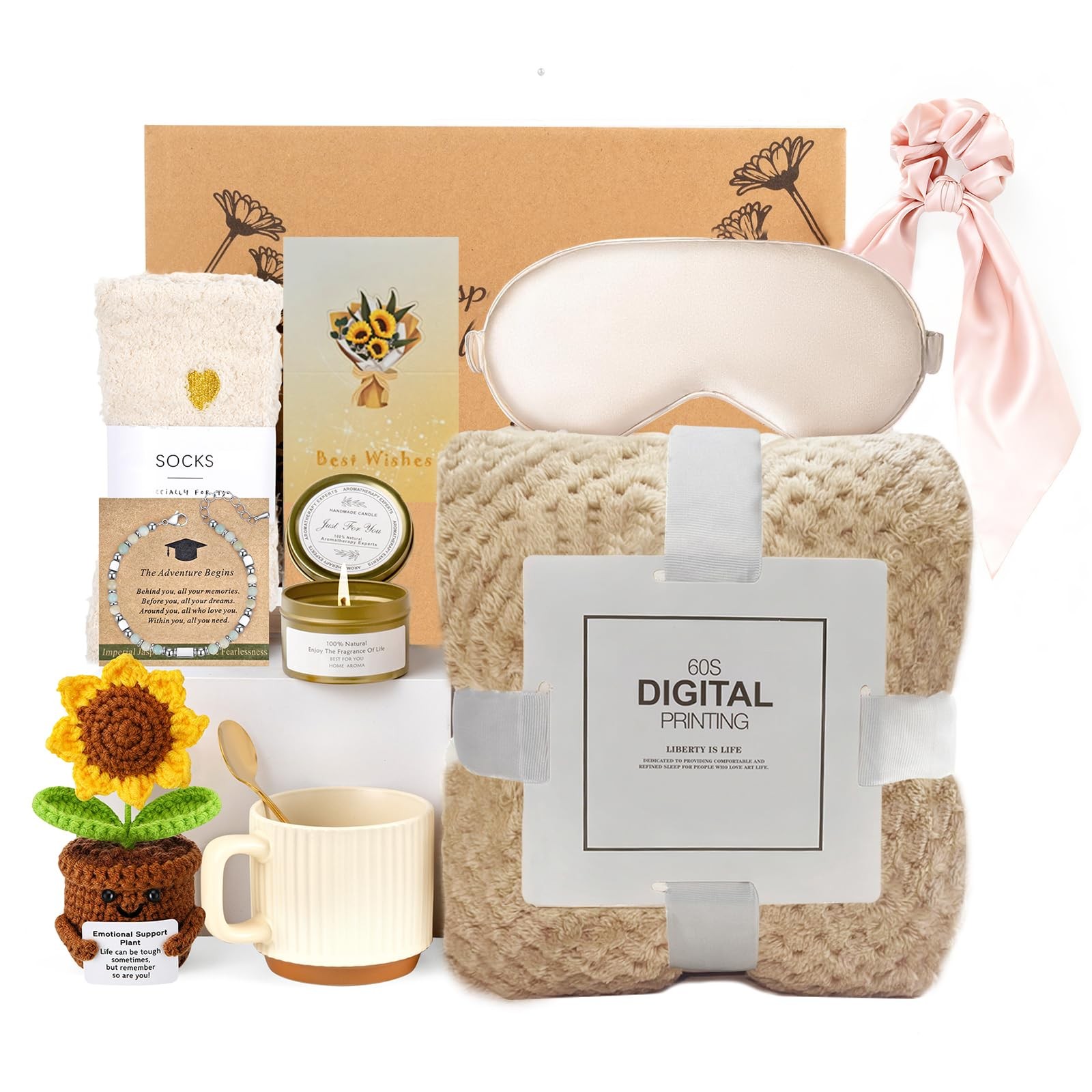 VELVINESTD Self Care Gift Baskets for Women, Birthday Gifts Full, Khaki 