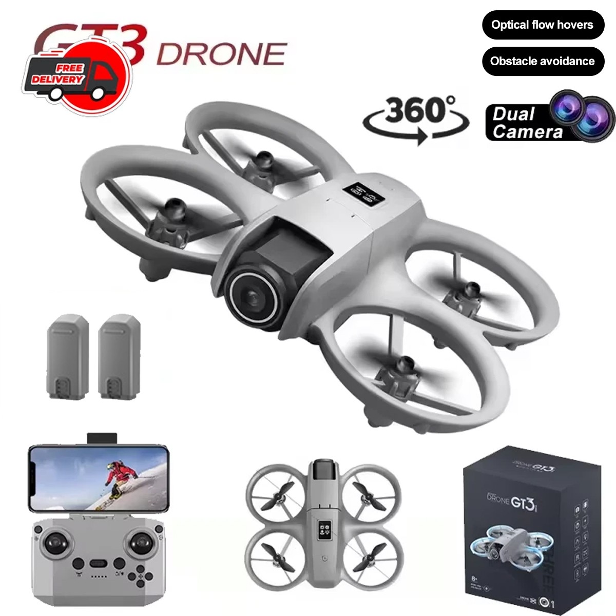 GT3 Mini Drone with 4K Dual Cameras Obstacle Avoidance 180° Adjustable Camera