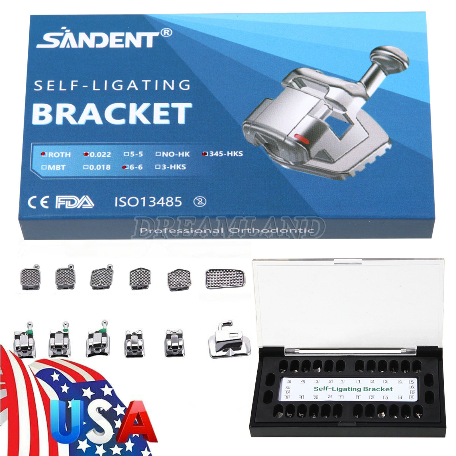 Dental Orthodontic Self-Ligating Brackets Braces Roth 022 Hooks 345&Buccal Tubes