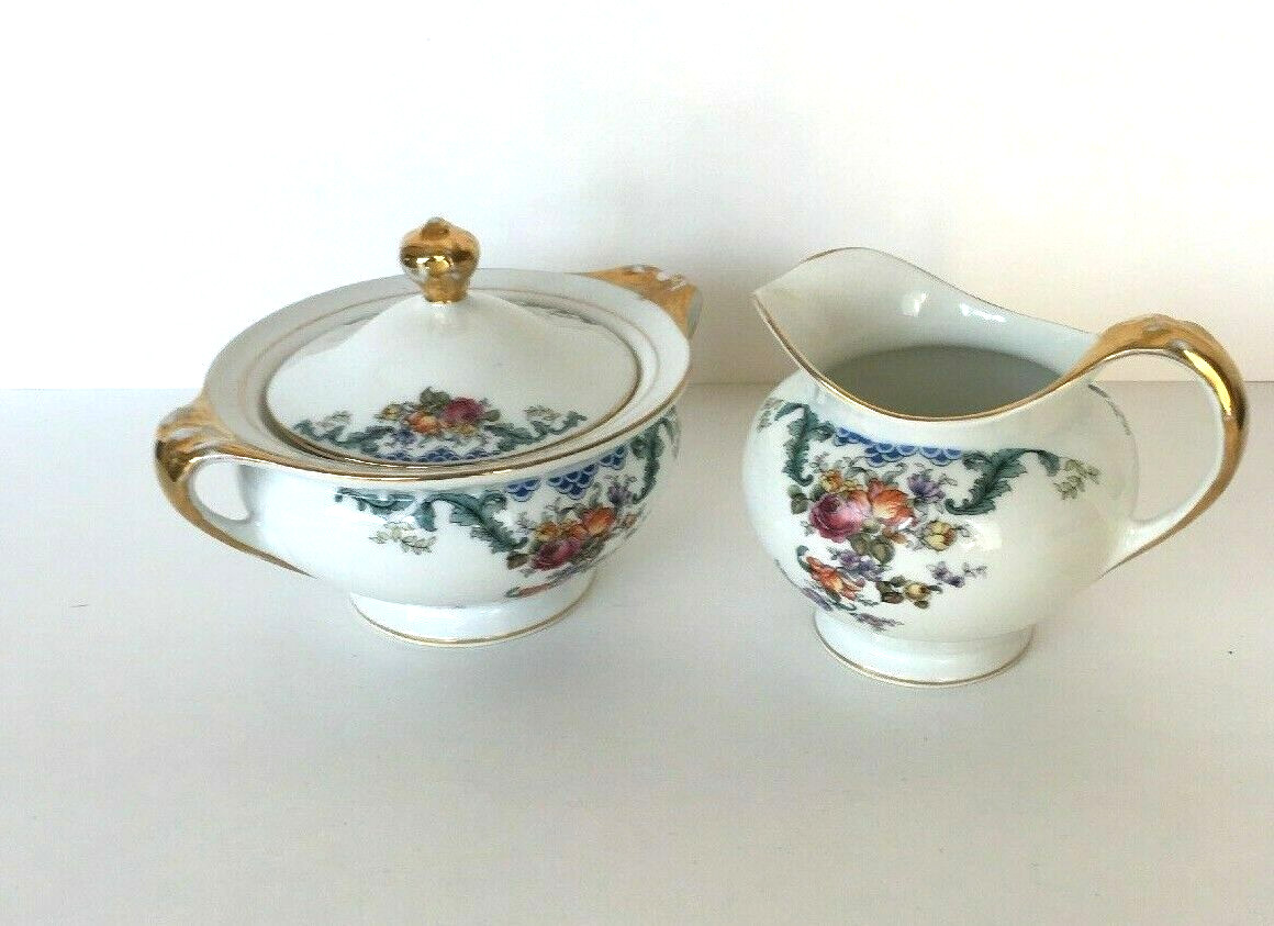 HTF Royal Bayreuth Franklin Pattern Creamer and Sugar with Lid