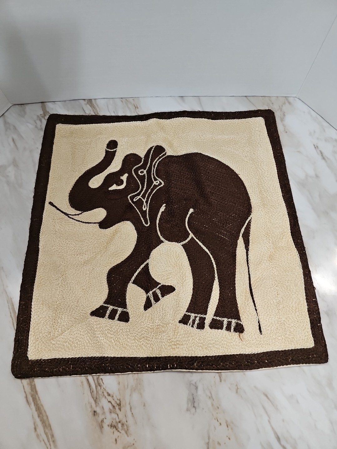 African Art Throw Pillow Elephant Hand Made In Abidjan 14"x14" Good Luck Trunk