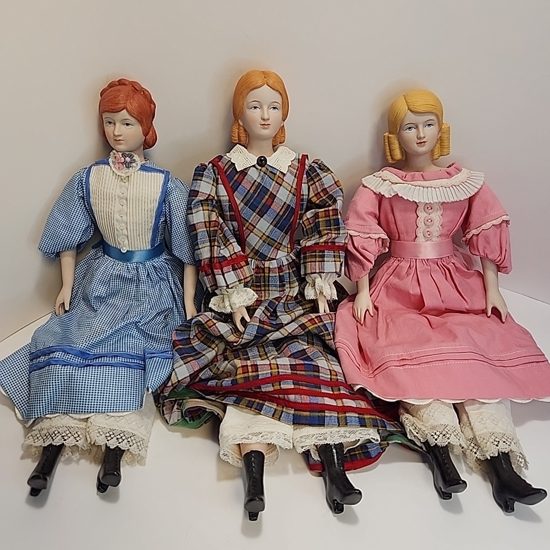 Vtg Meg, Amy, And Beth March Porcelain Bisque Doll Little Women 1977 Yield House