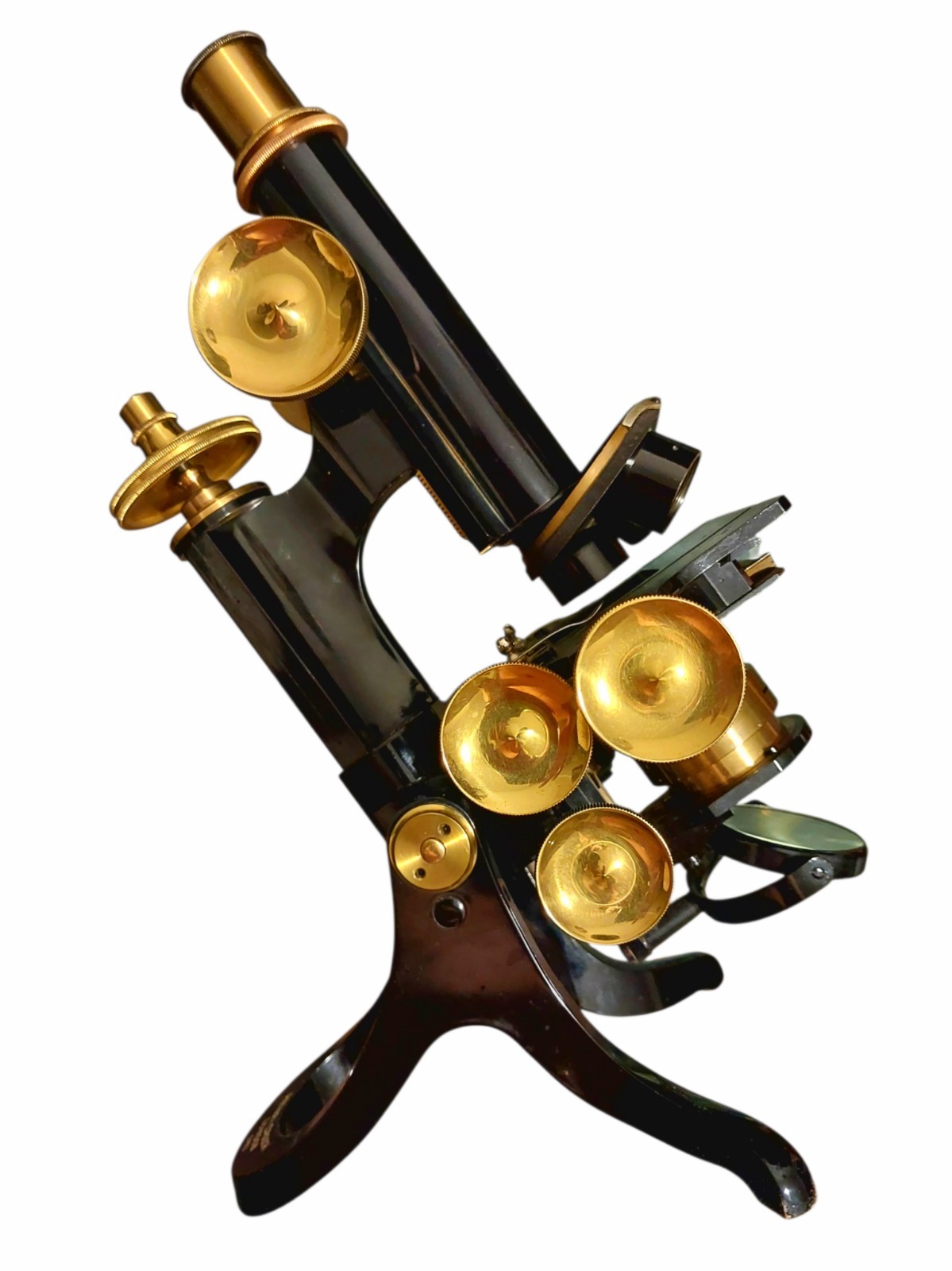 ANTIQUE RARE BIG KNOBS HENRY CROUCH MECHANICAL SAMPLE STAGE MICROSCOPE W/BOX