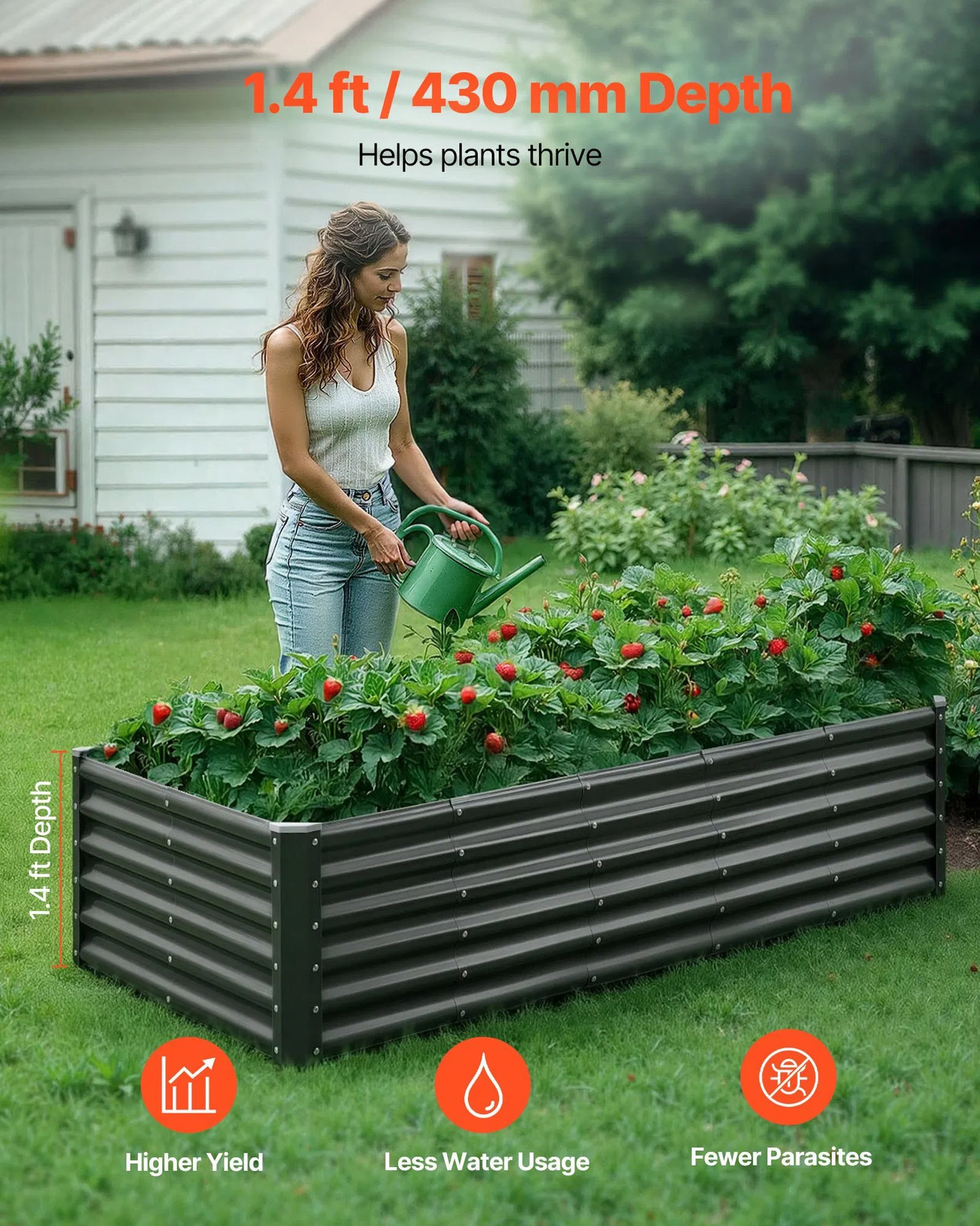 Metal Raised Garden Bed, 6 x 3 x 1.4 ft Outdoor Galvanized Planter Garden Box,