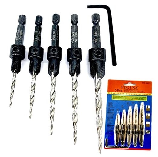  Countersink Drill Bit Set 5 Pc Tapered Drill Bit #4#6#8#10#12 w/o Depth Stop