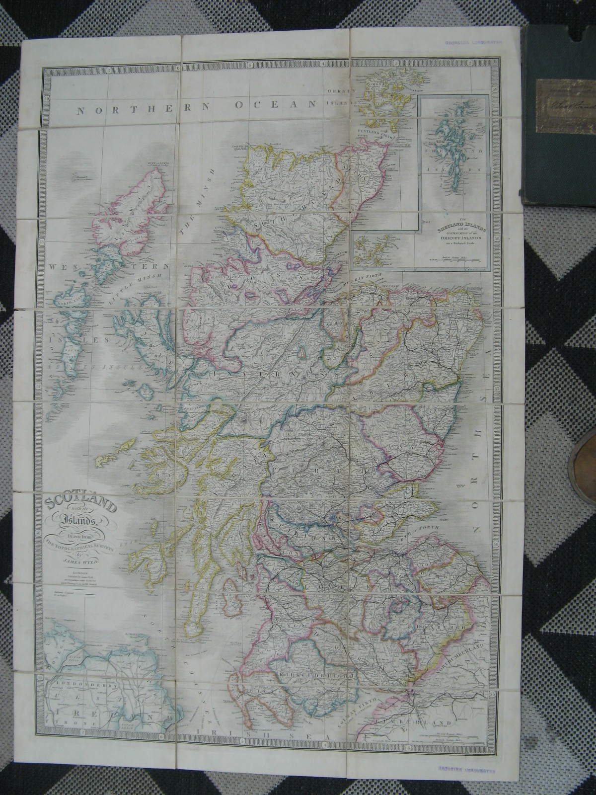 100% ORIGINAL LARGE SCOTLAND FOLDING MAP ON CLOTH BY J WYLD C1850 SKYE SHETLAND