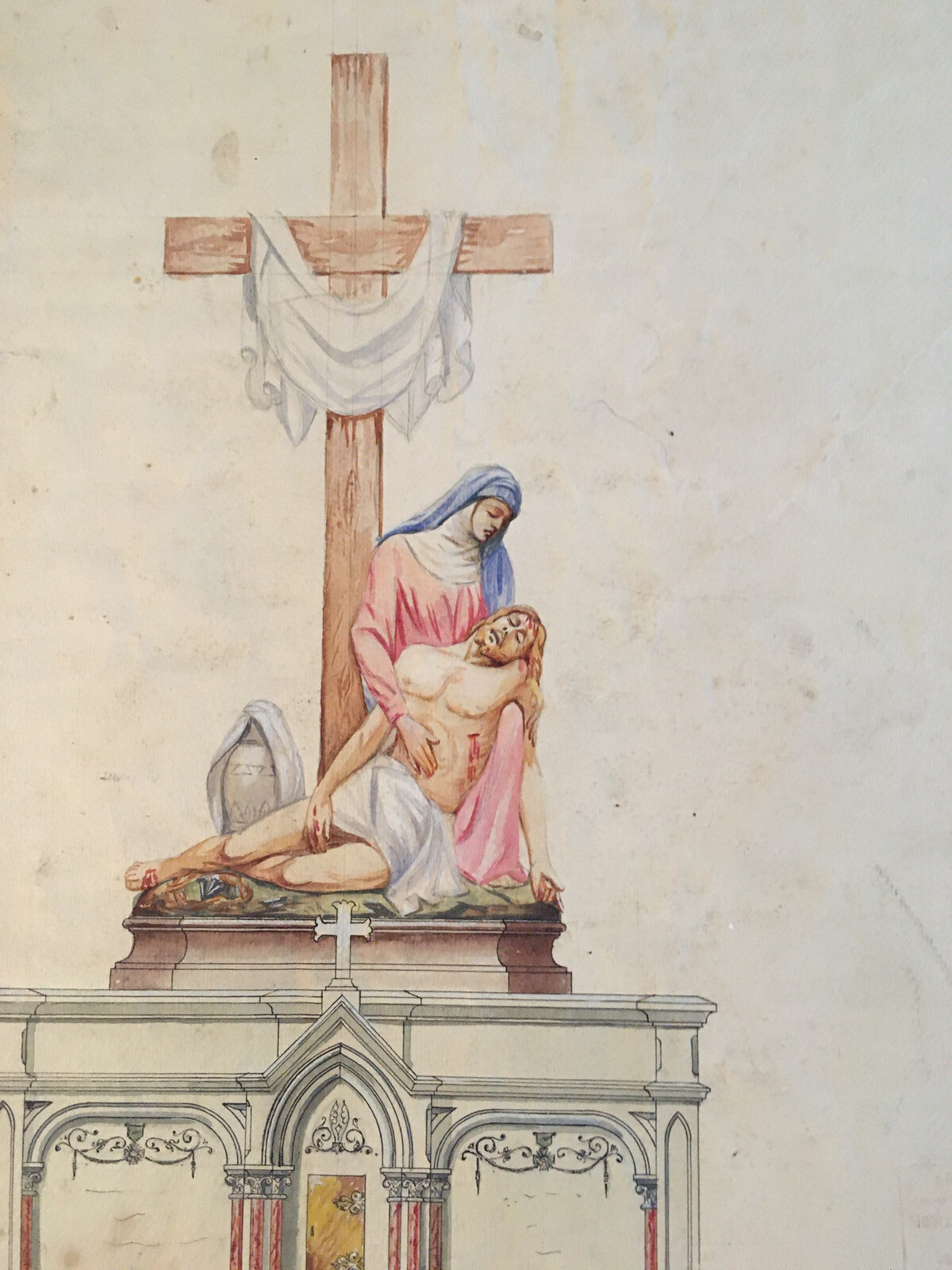 Large and beautiful drawing Hand Ink Architecture Religious Art Church Plan