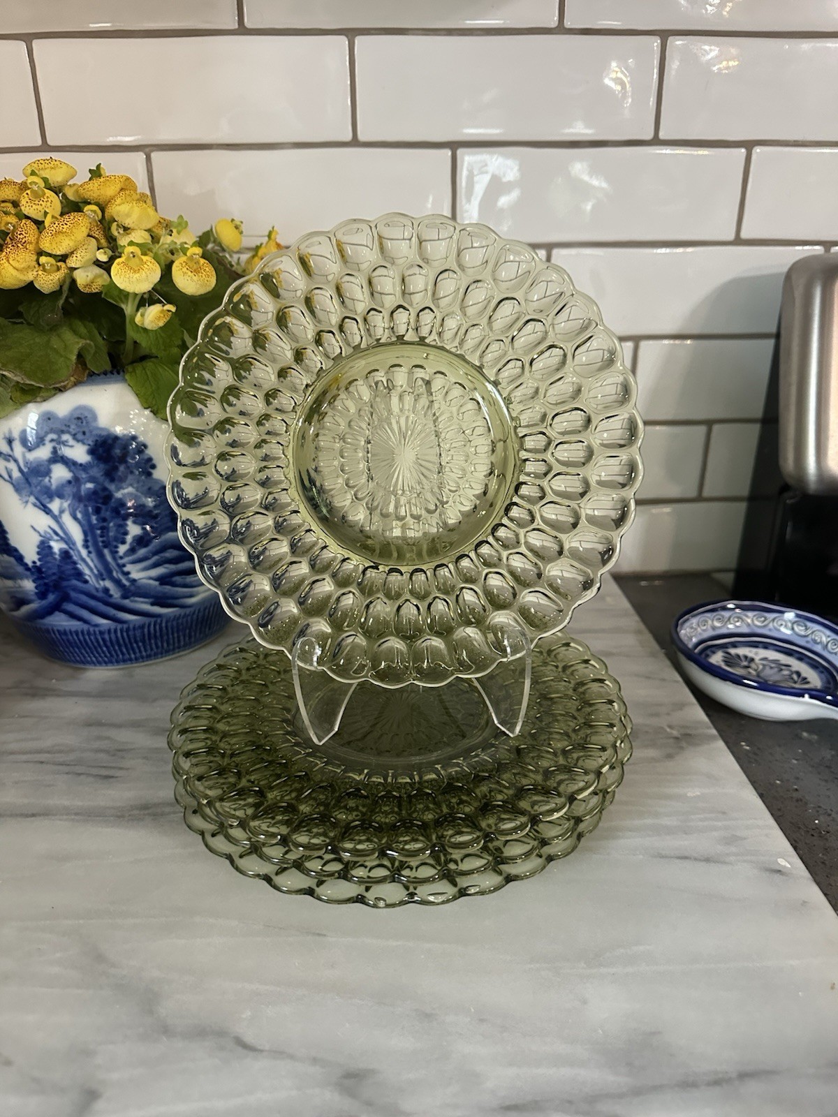 Fenton Thumbprint Plates #4417CG Colonial Green 8 ½” wide 1963-1969 Set of 4