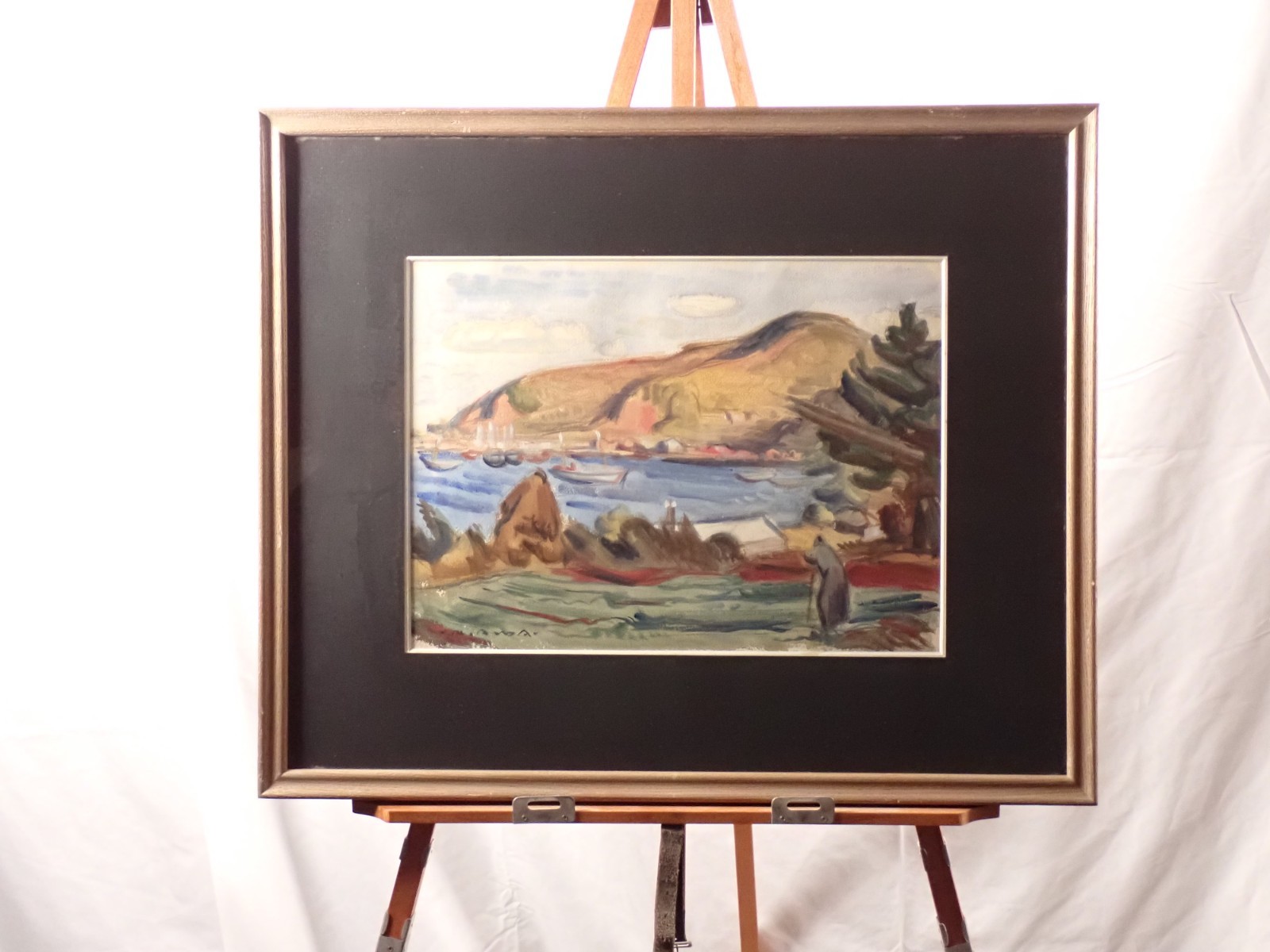 [Old Paper] Signed Coastal Harbor Scene 1980s-2000s