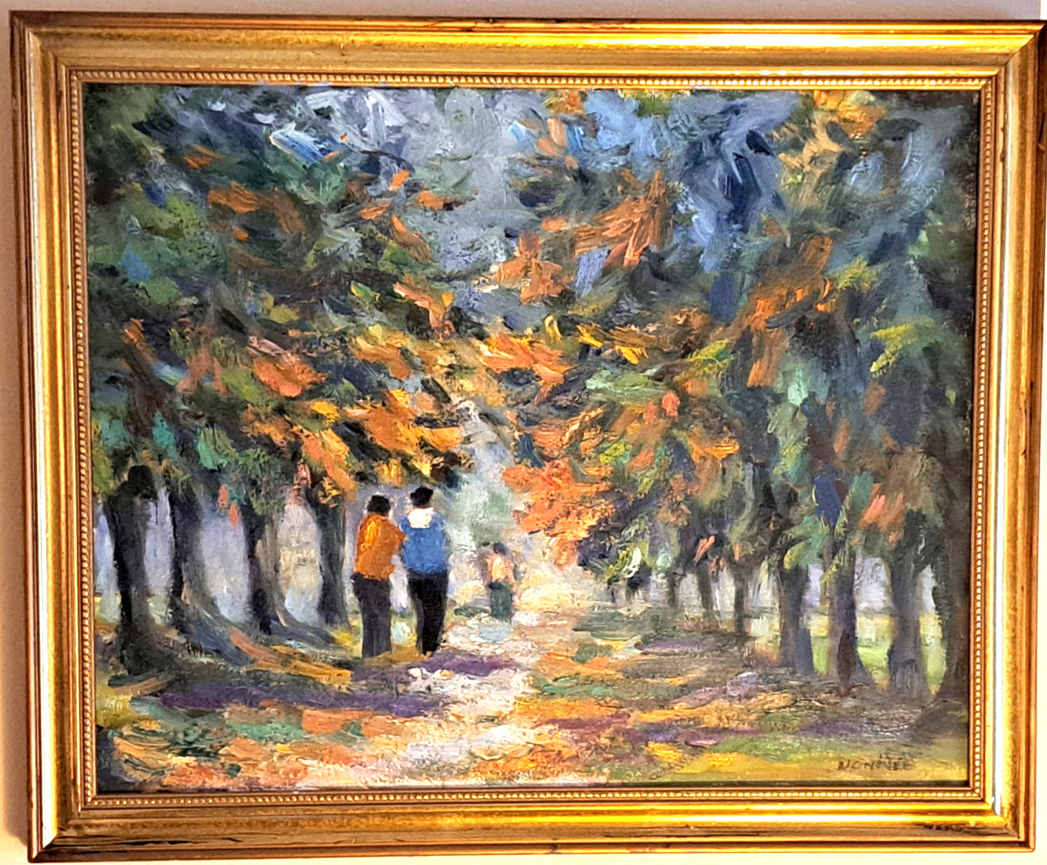Oil Painting Fall Trees Paris Path People Walking Park Original by Donalee