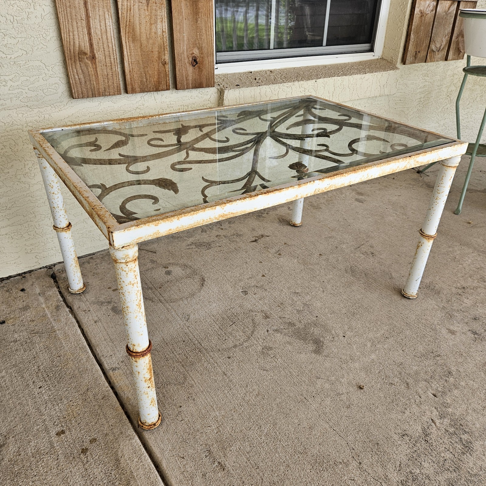 Vintage Iron Coffee Table Beveled Glass French Country Farmhouse Cottagecore 