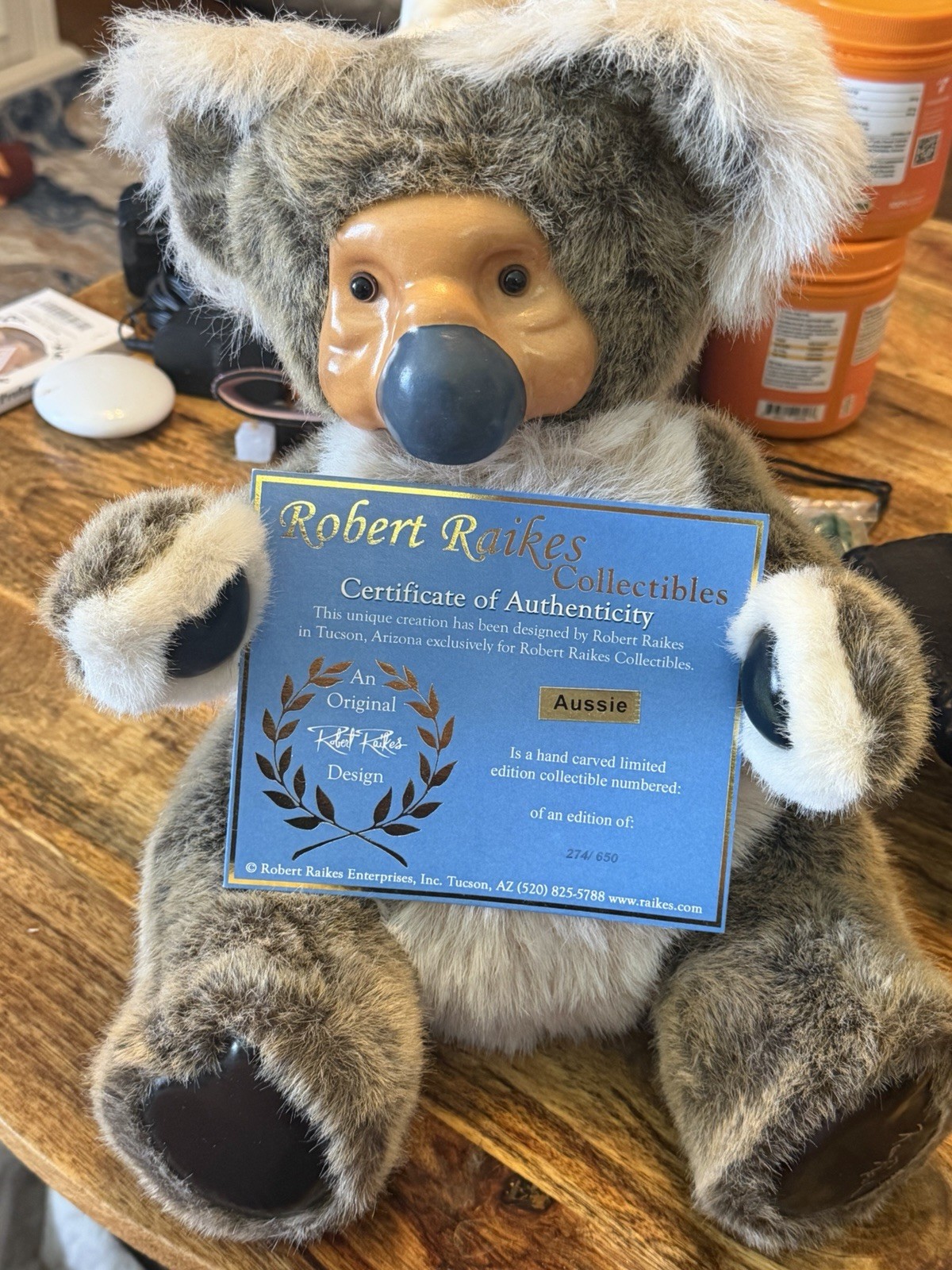 Robert Raikes Aussie Koala Bear Wood Face Signed Original Box