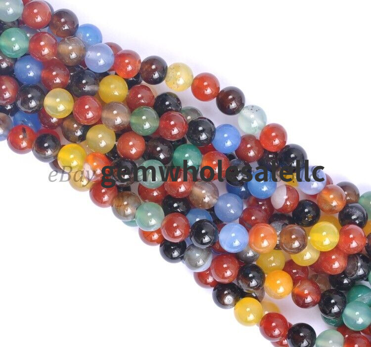 Wholesale 450pcs Colour Natural Agate Stone Round Loose Beads 8MM 10 Strands DIY