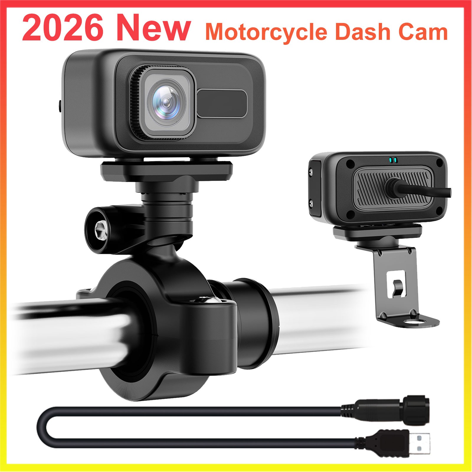 Motorcycle Dash Cam 2K HD 140° Wide Angle WiFi APP 64GB SD Card Loop Recording