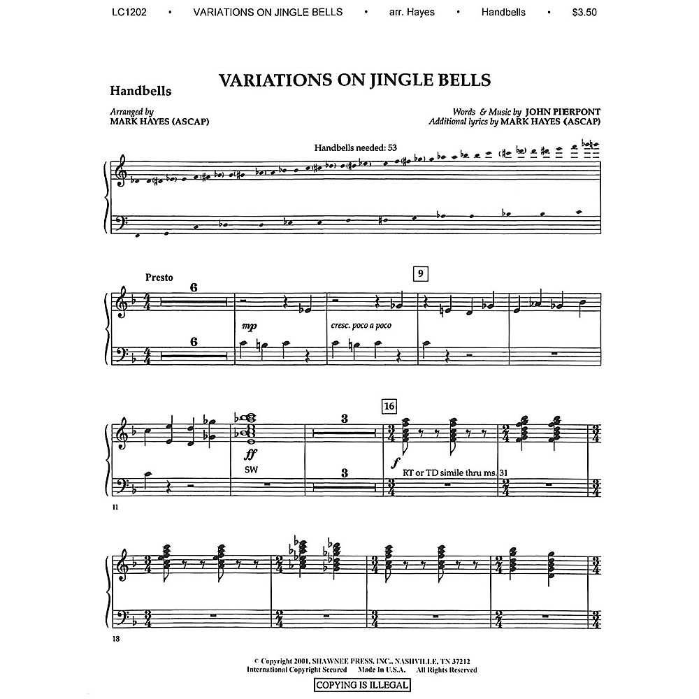 Shawnee Press Variations on Jingle Bells Arranged by Mark Hayes LC1202
