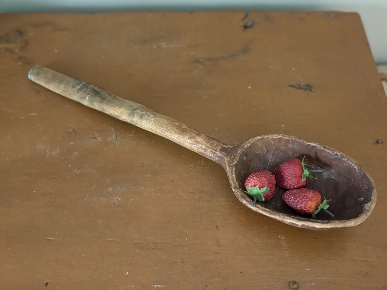Extra Large Primitive 17.25" Hand Carved Wooden Spoon  5.5" x 3.5" x 1.75" Bowl