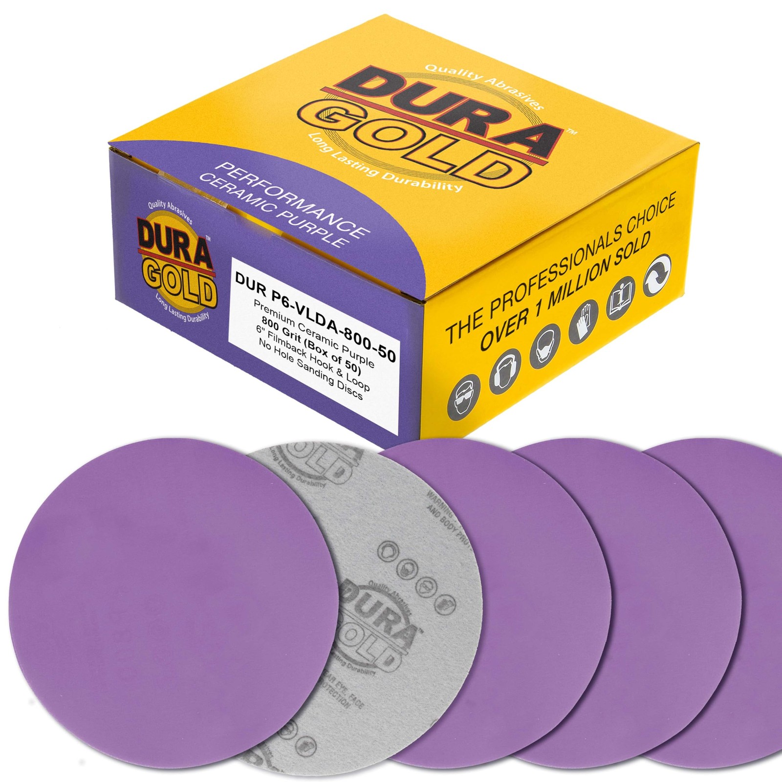 DuraGold Premium 800 Grit 6" Purple Film Ceramic Sanding Discs, Box of 50  Ho...
